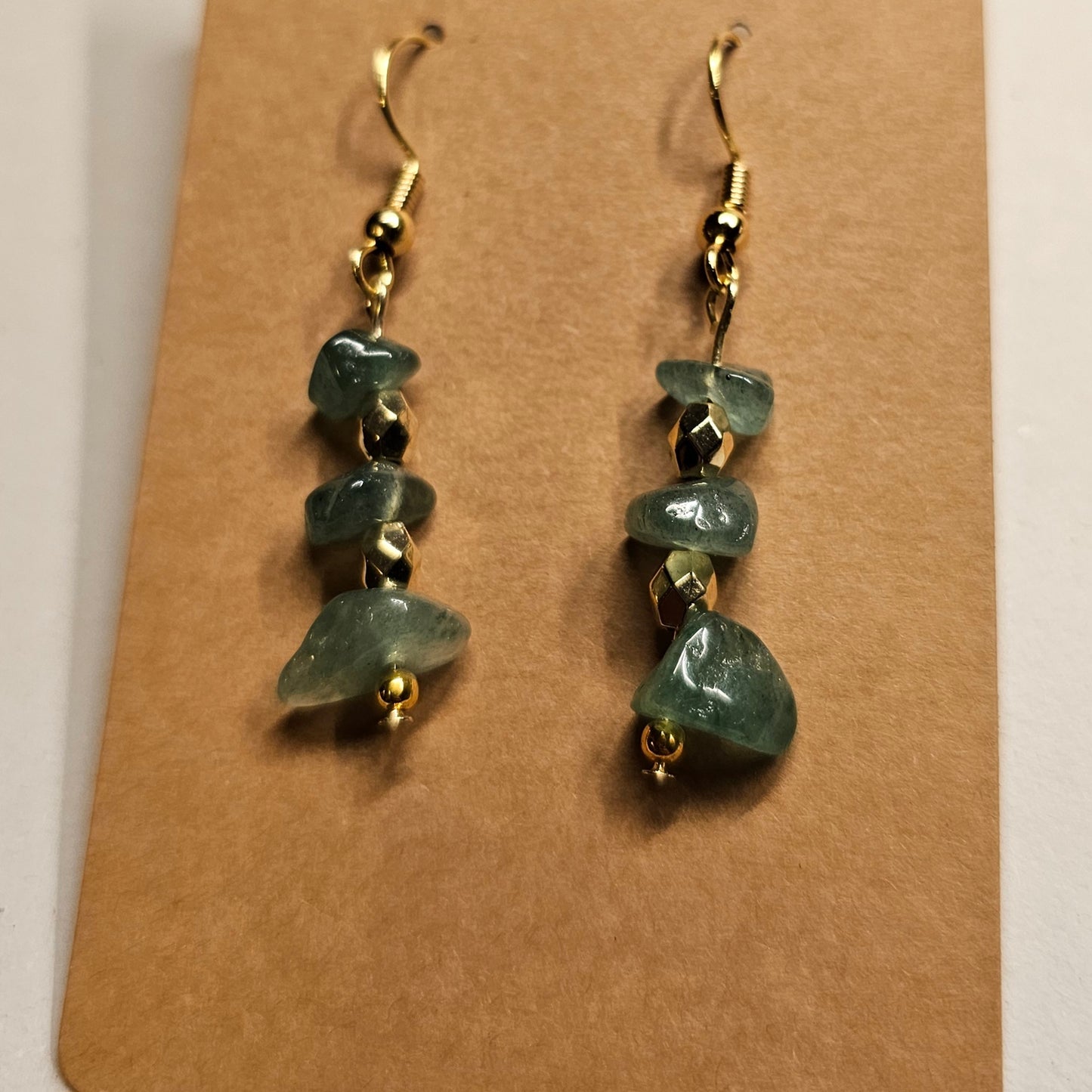 Green Stone Chip Dangle Earrings