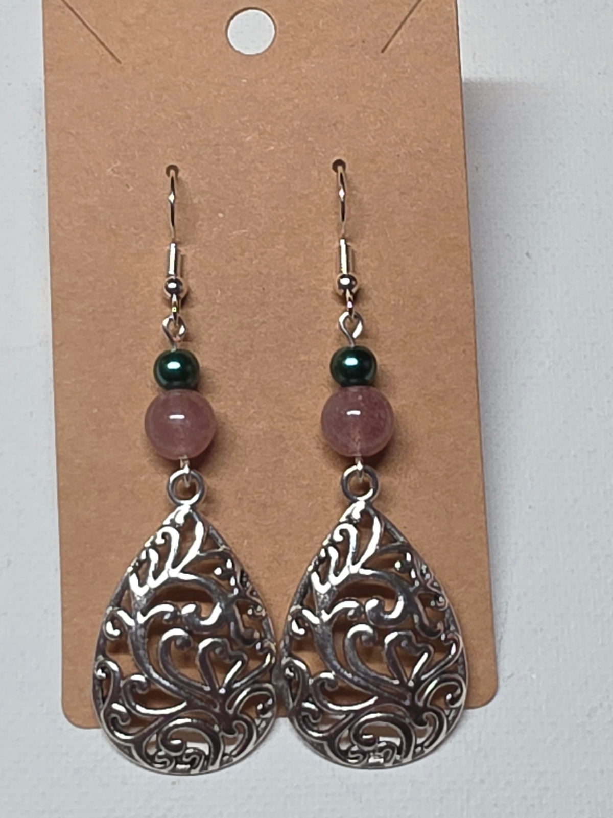 Silvery Filigree Teardrop Earrings