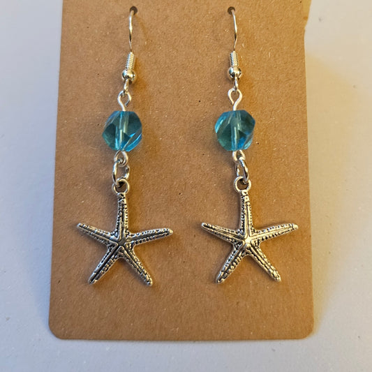 Aqua and Silvery Starfish Earrings