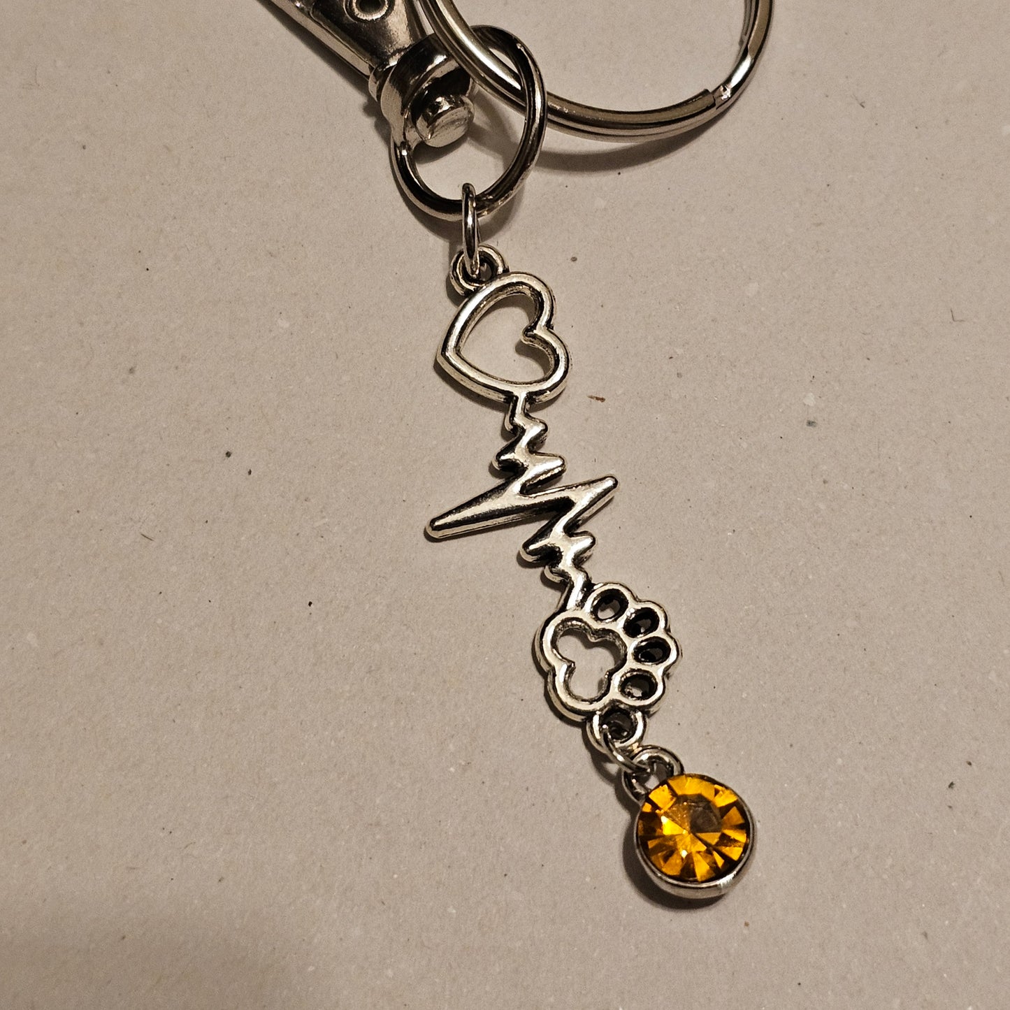 Golden Jeweled My Pet Is The Beat Of My Heart Keychain