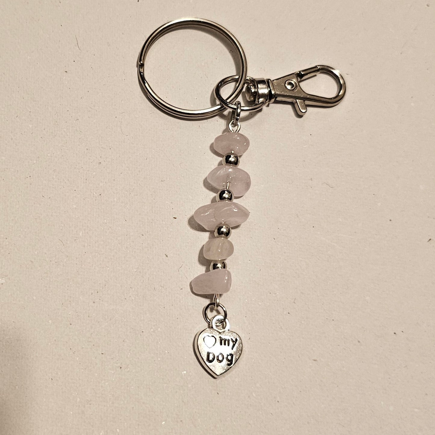 Pink Stone Chip Dog Paw Keychain