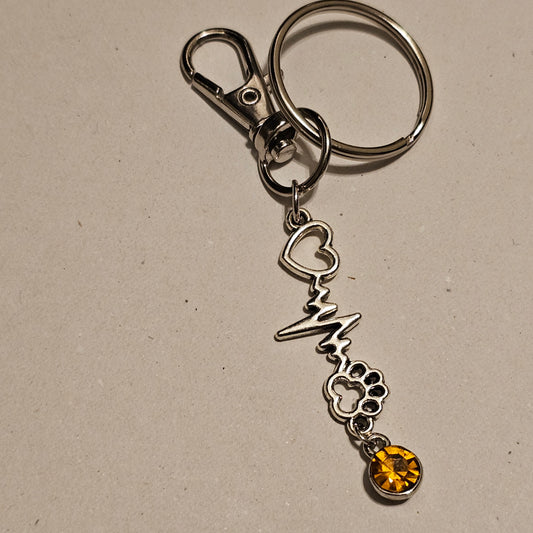 Golden Jeweled My Pet Is The Beat Of My Heart Keychain