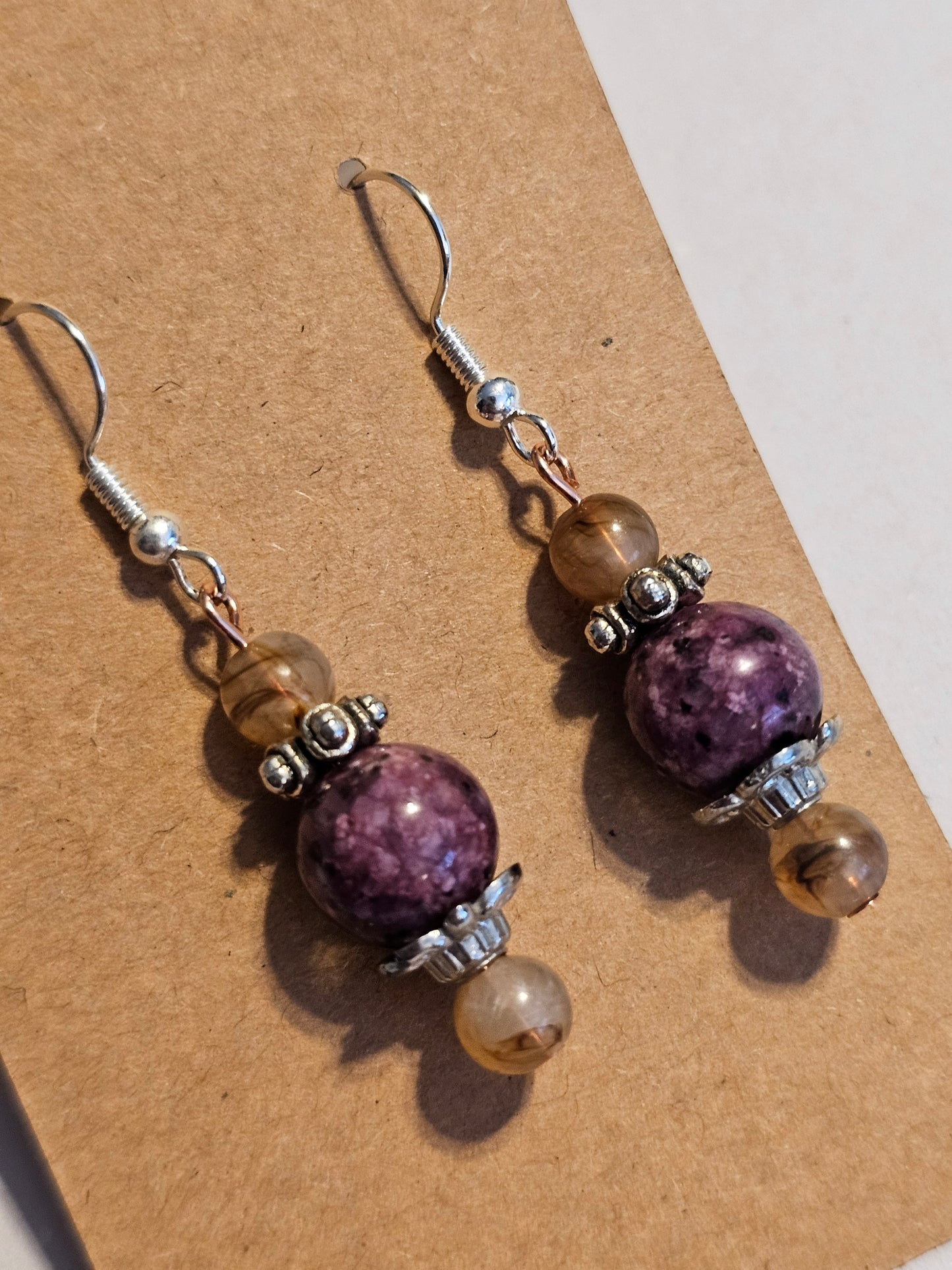 Plum and Cream Beaded Earrings