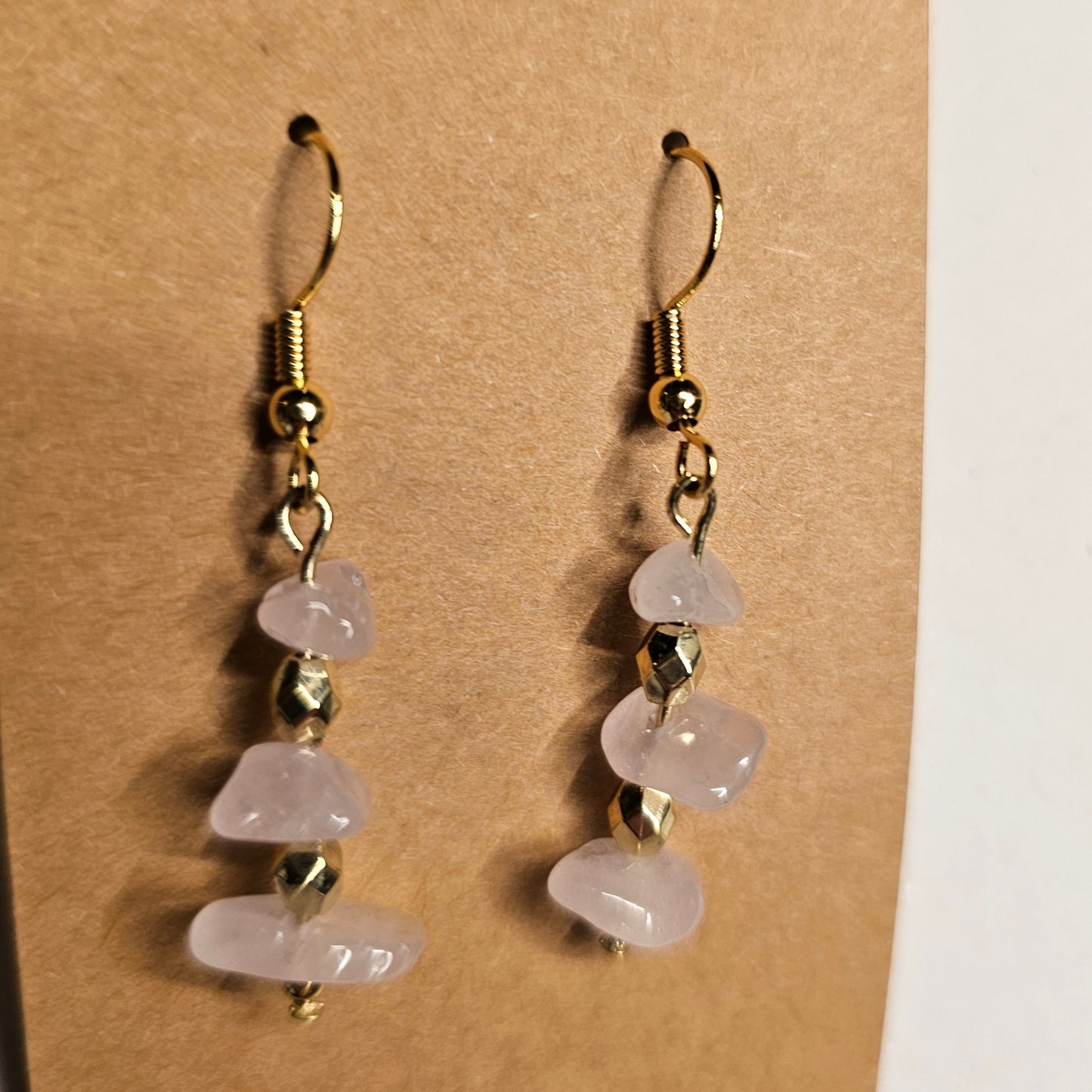 Pink Stone Chip Dangle Earrings