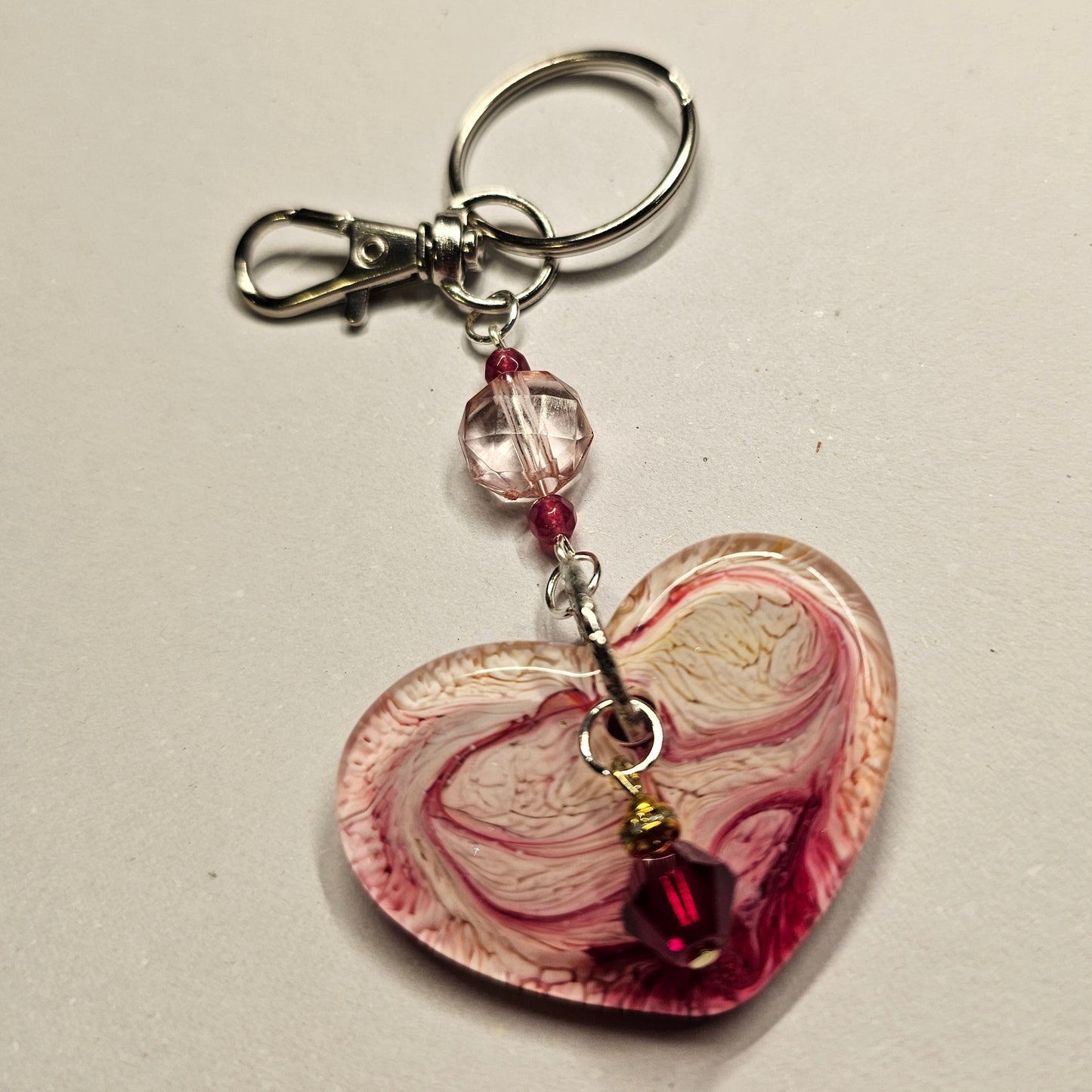 Red and Pink Resin Heart Keychain