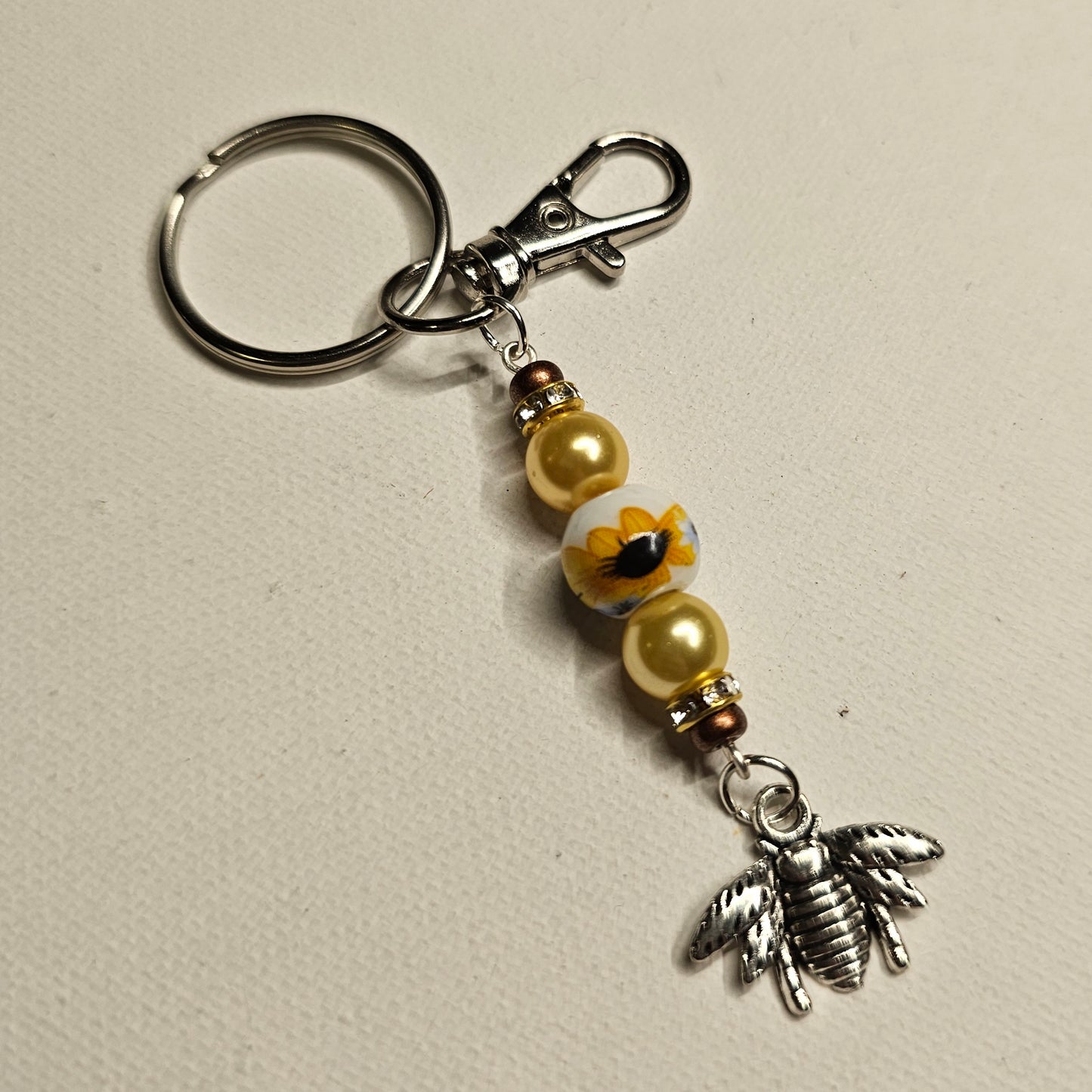 Sunflower and Bee Keychain