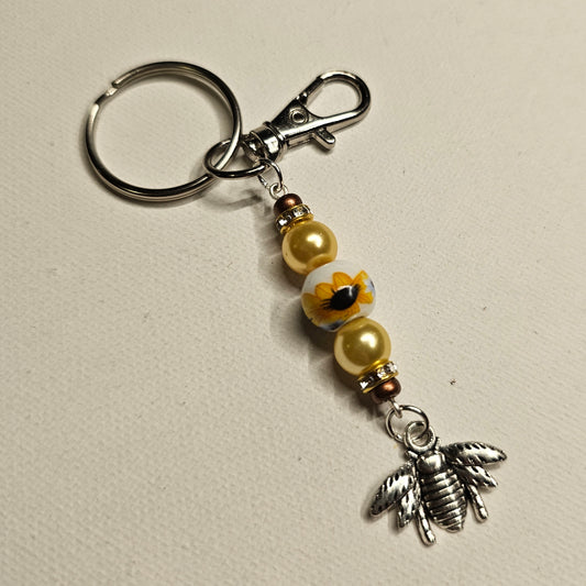 Sunflower and Bee Keychain