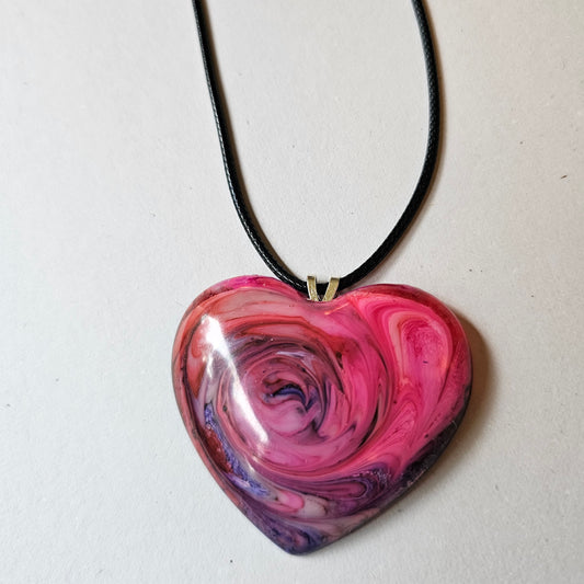 Hot Pink and Purple Swirl Resin Heart Necklace