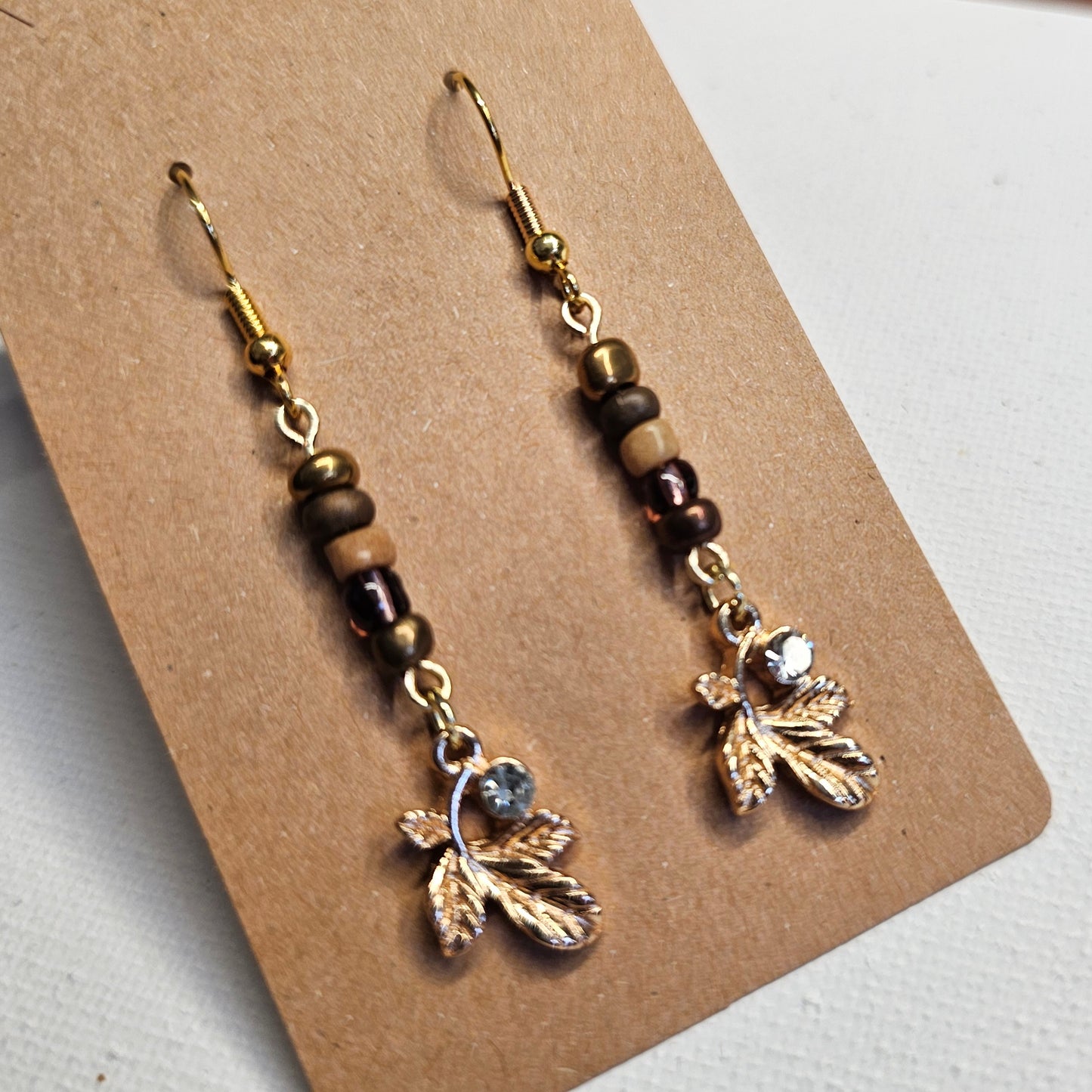 Beaded Leaf Dangle Earrings