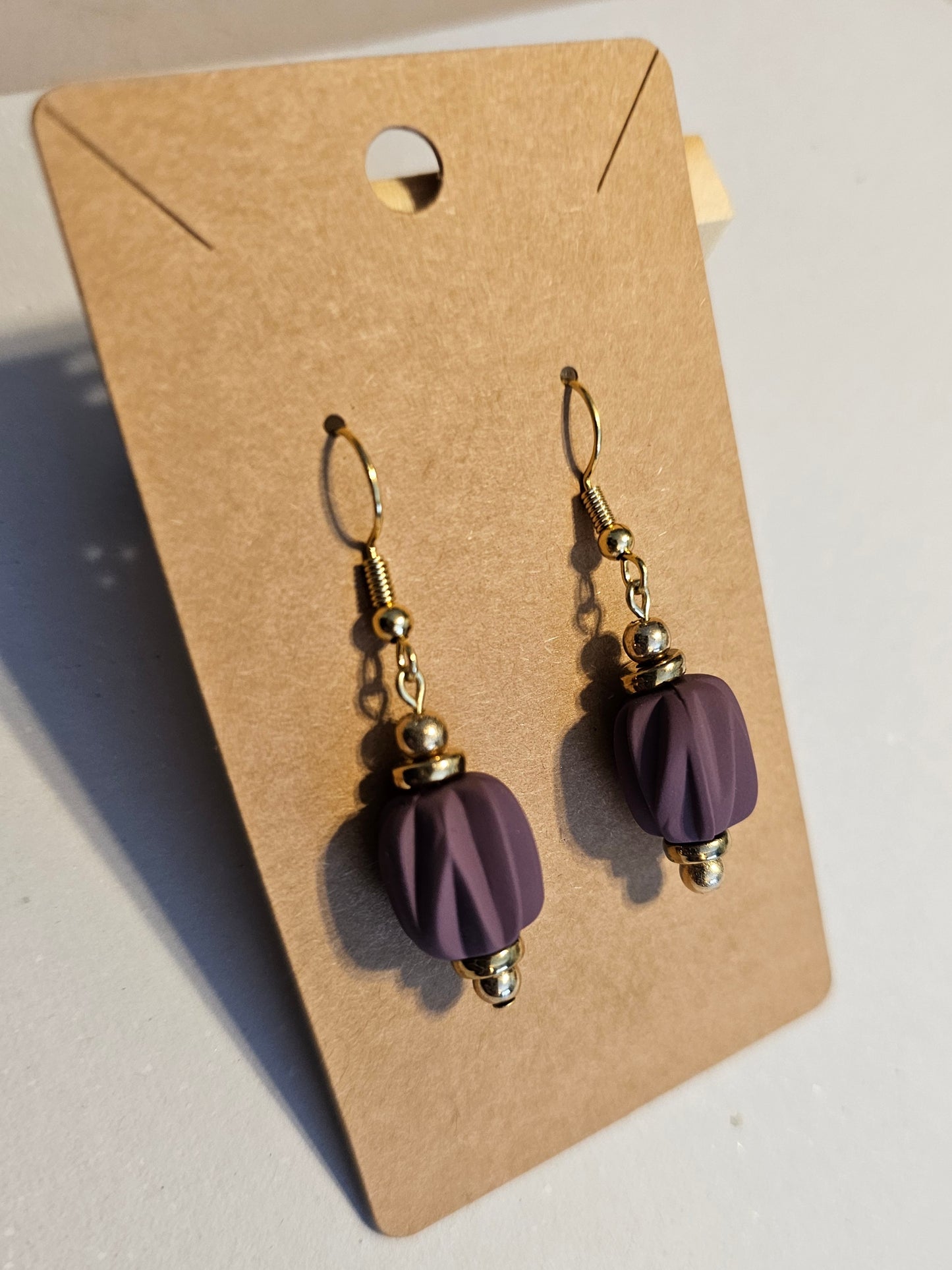 Matte Plum and Golden Beaded Earrings