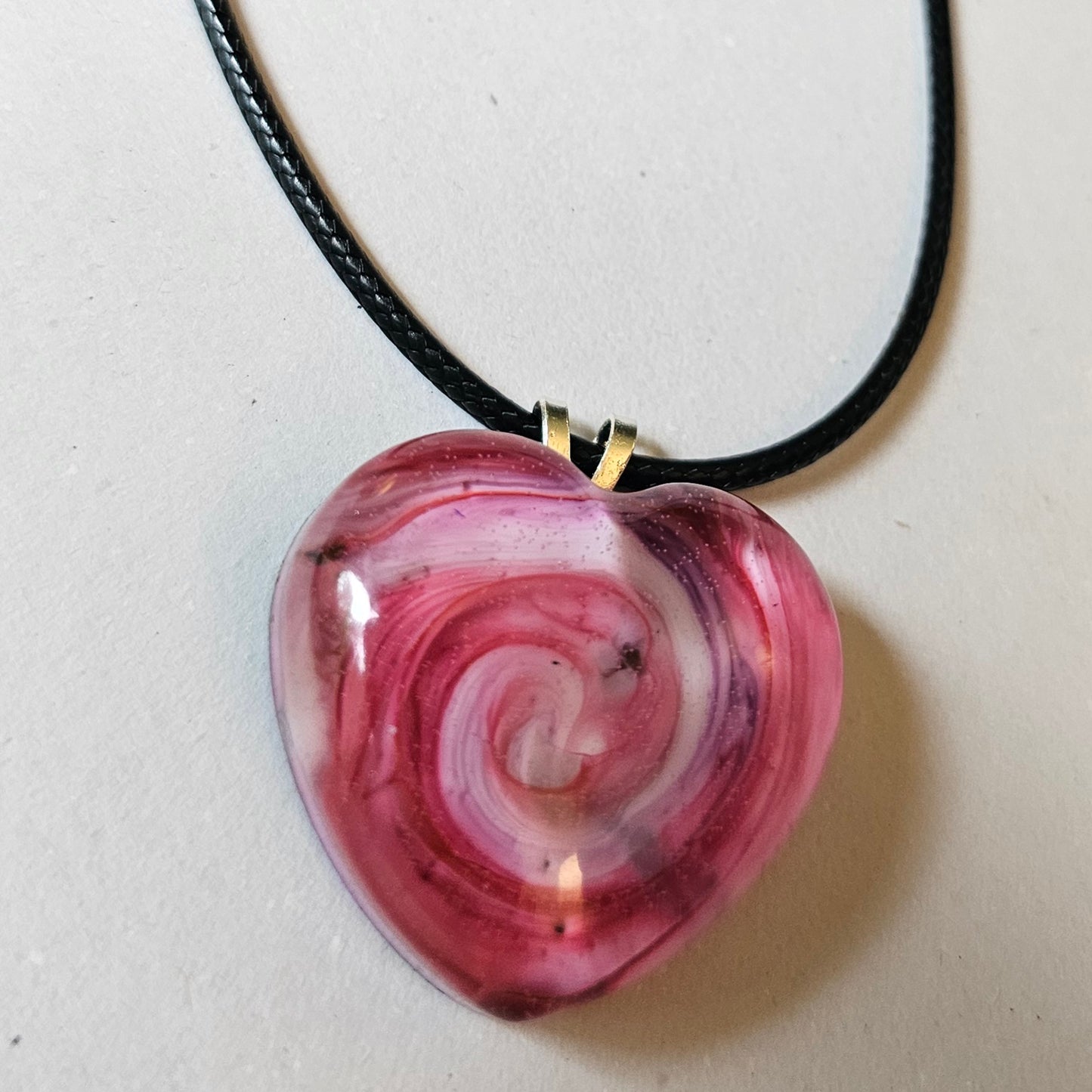 Shades of Pink Swirl Resin Heart Necklace