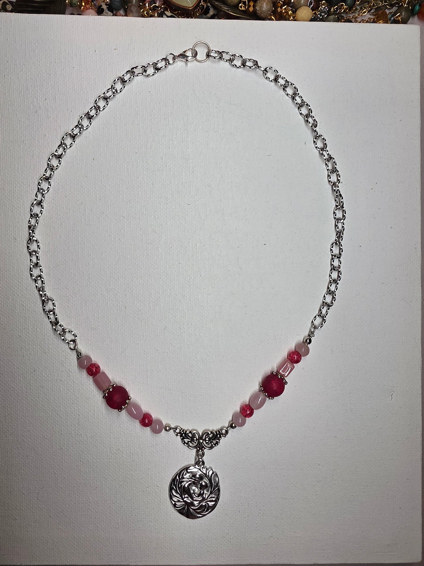Magenta, Pink, and Silver Mother-and-Child Necklace