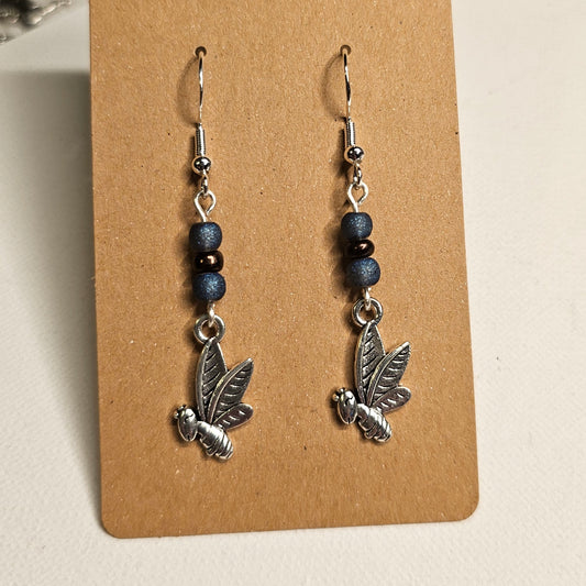 Blue and Silver Bee Earrings