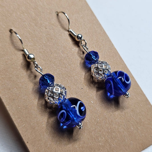 Blue and Silver Filigree Earrings