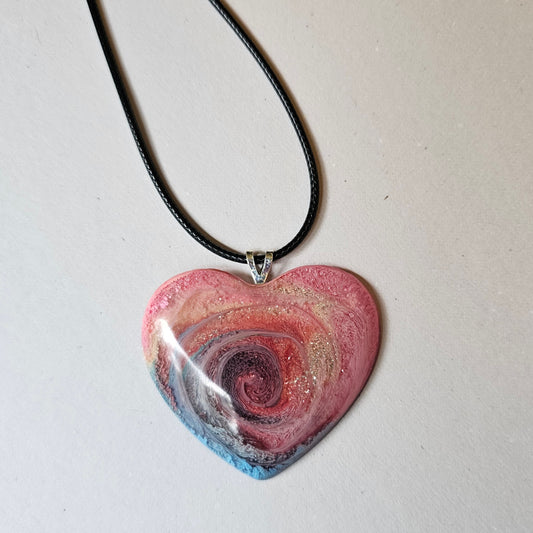 Pink and Blue Sparkly Swirl Heart Necklace