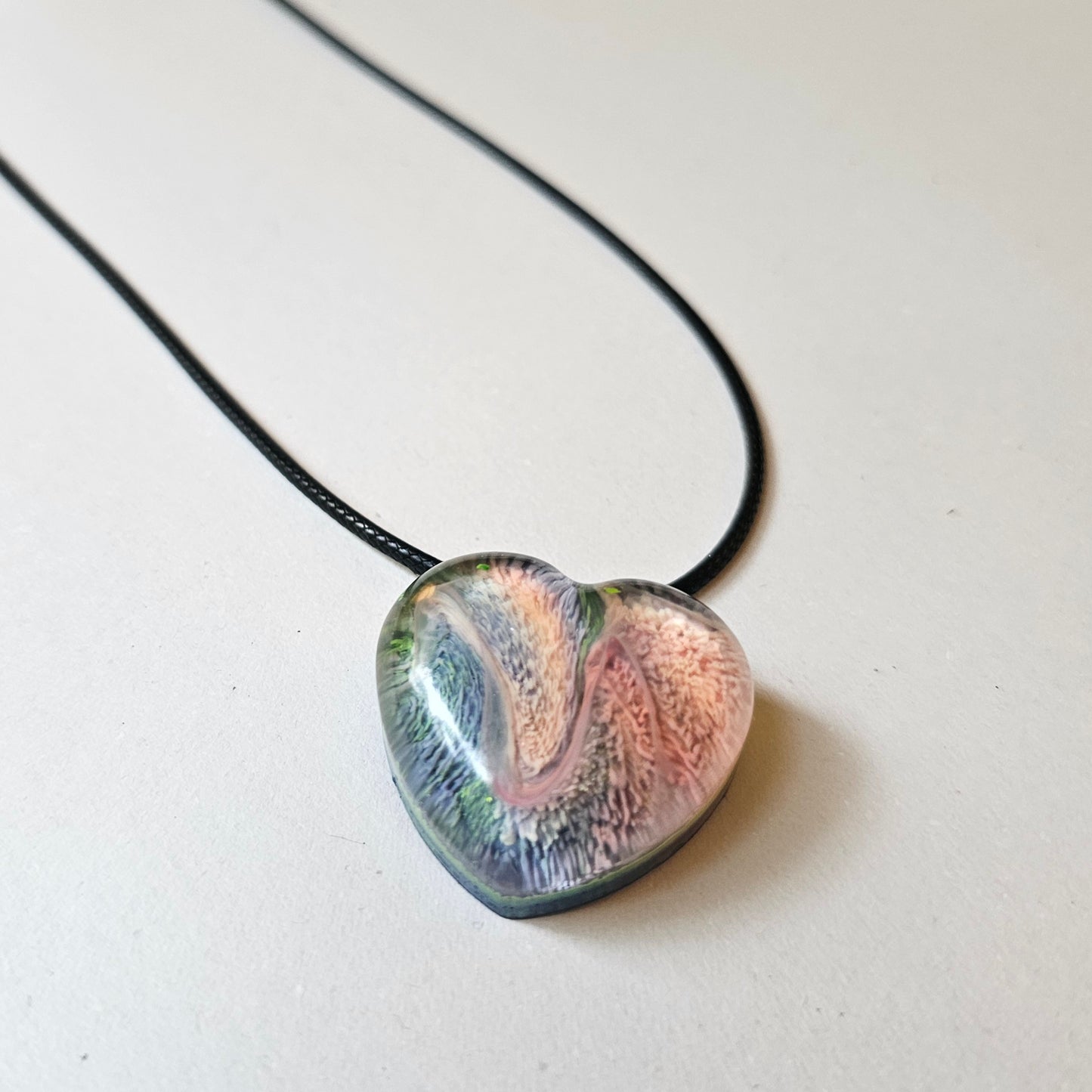 Pink and Blue Resin Heart Necklace