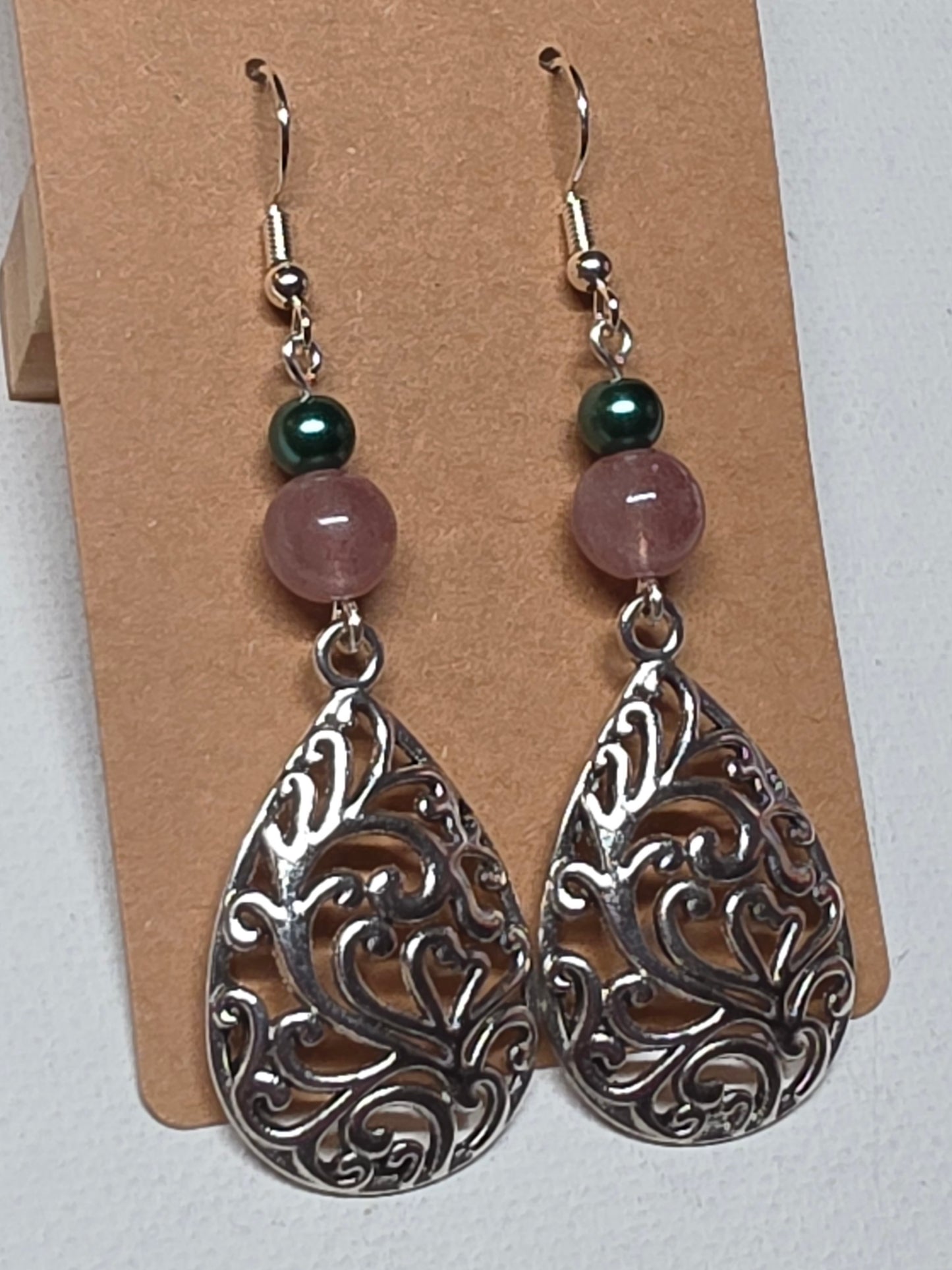 Silvery Filigree Teardrop Earrings