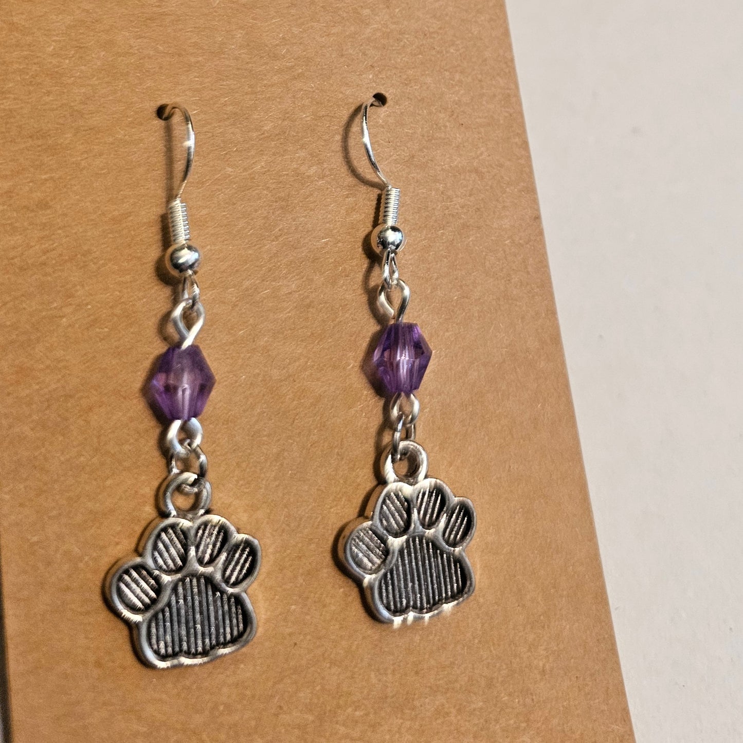 Lavender Faceted Bead and Paw Earrings