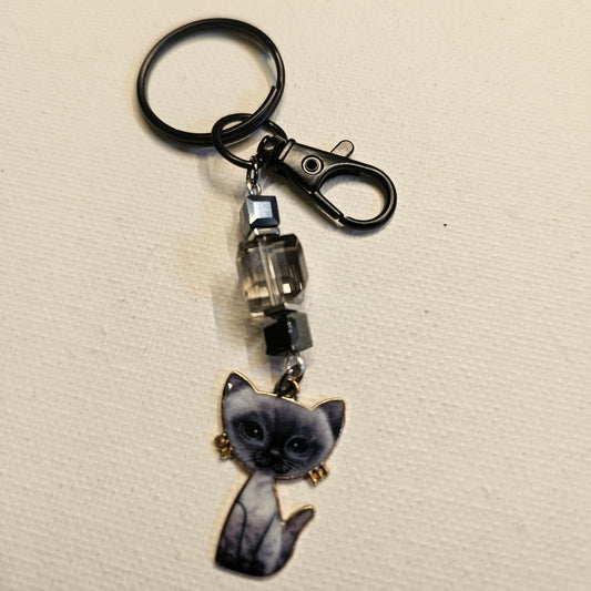 Gray and Black Cat Keychain