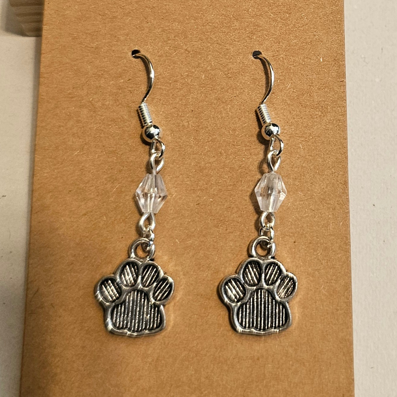 Clear Faceted Bead and Paw Earrings