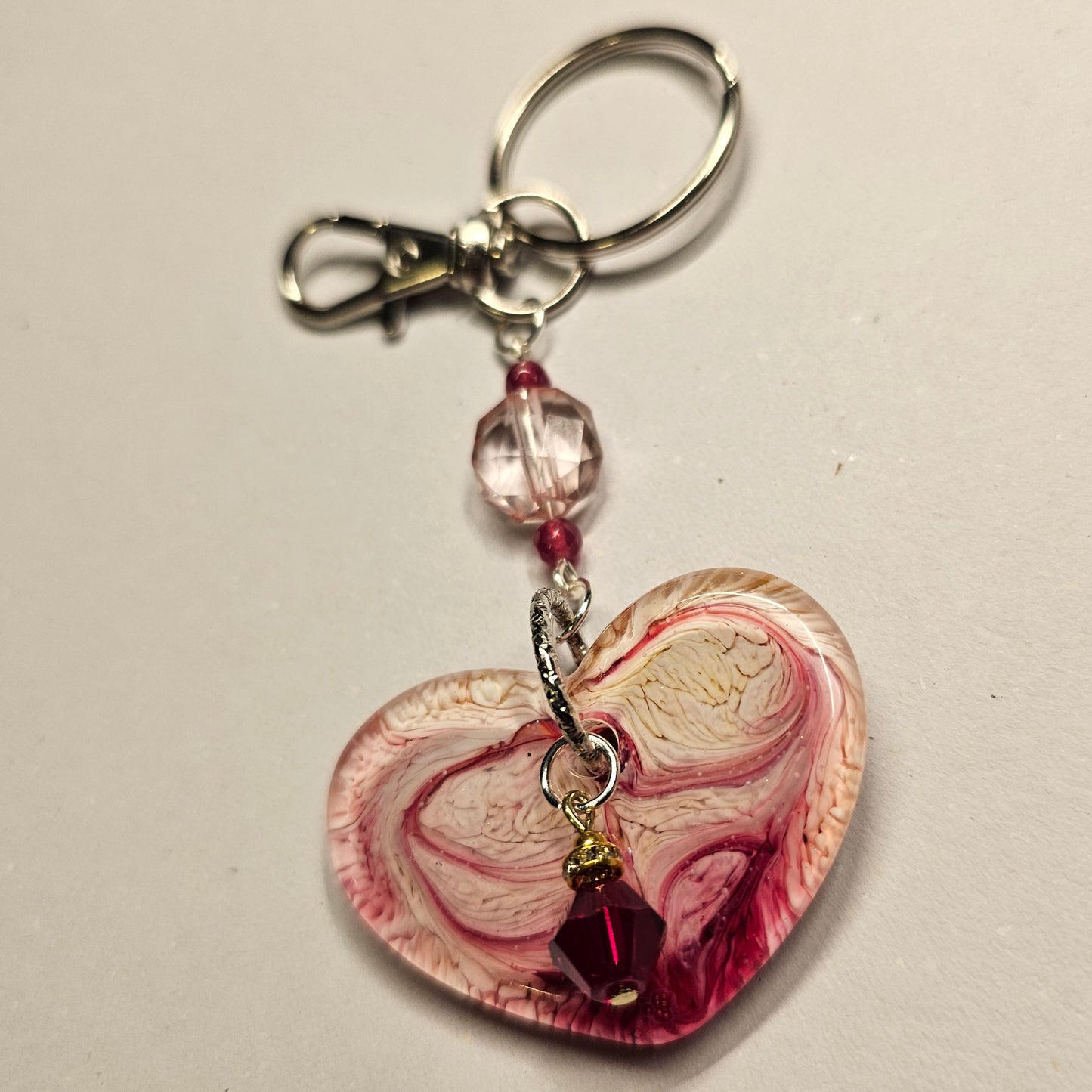 Red and Pink Resin Heart Keychain