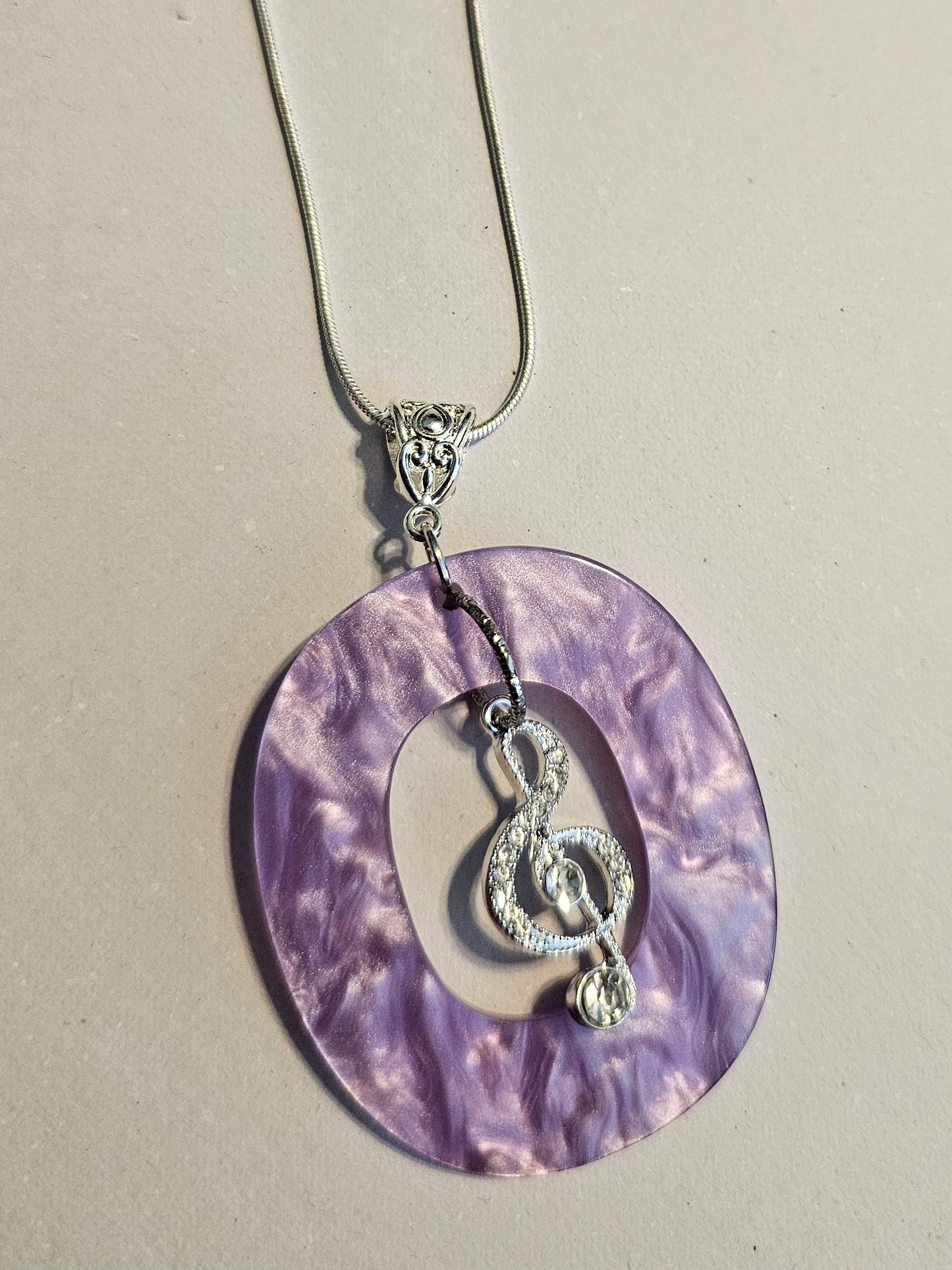 Lavender and Silver Treble Clef Necklace