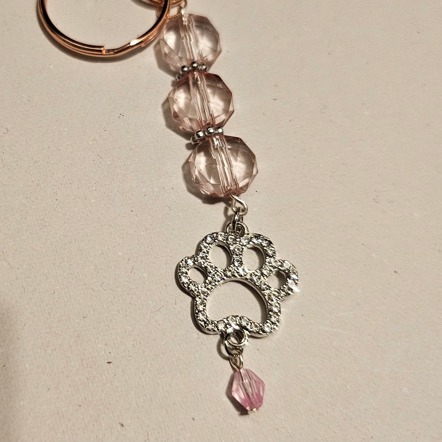 Light Pink Jeweled Paw Keychain