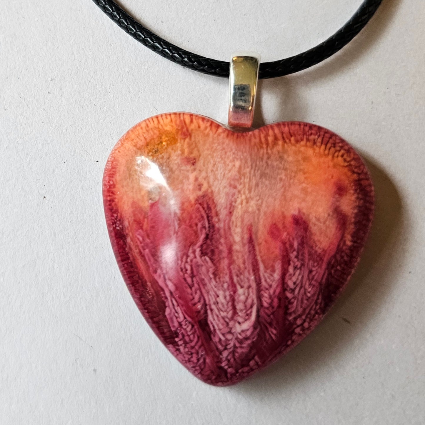 Fiery Red and Orange Resin Heart Necklace