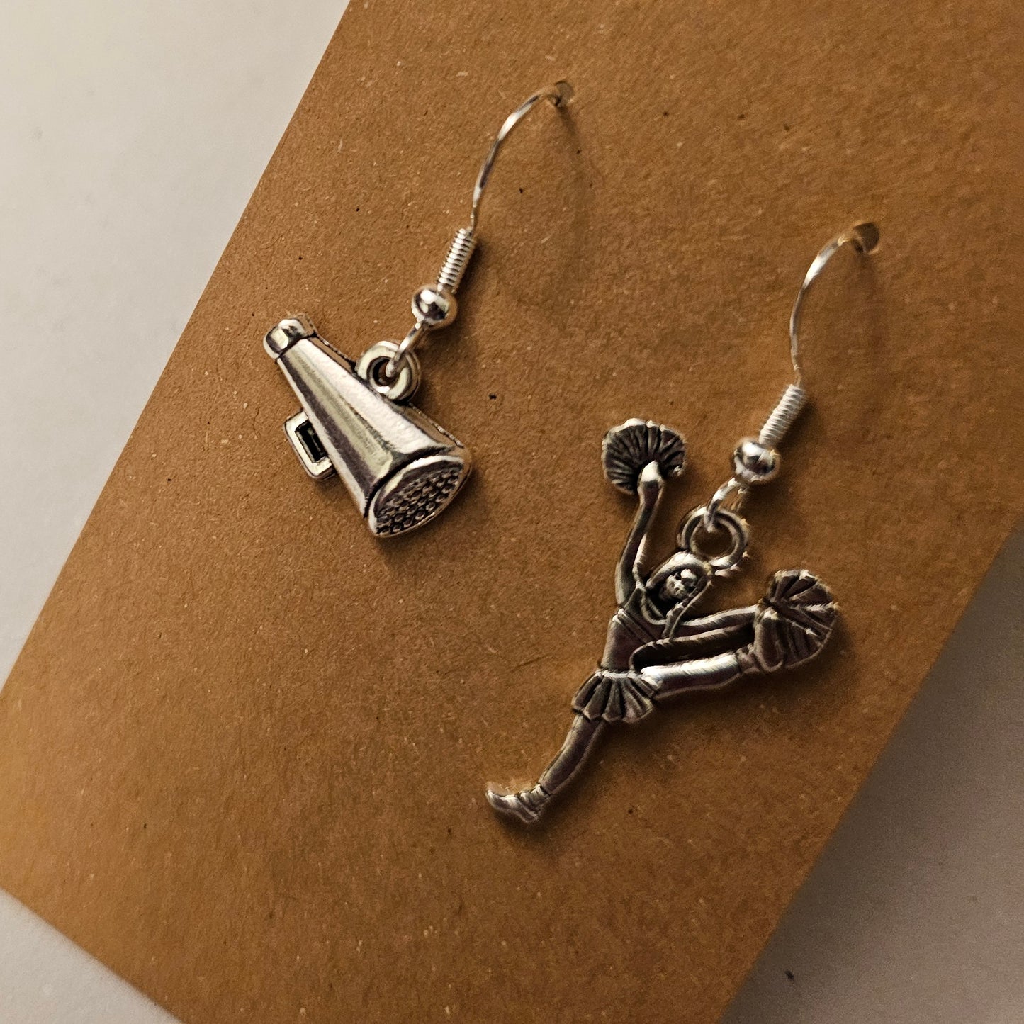 Asymmetrical Silvery Megaphone and Cheerleader Earrings 2