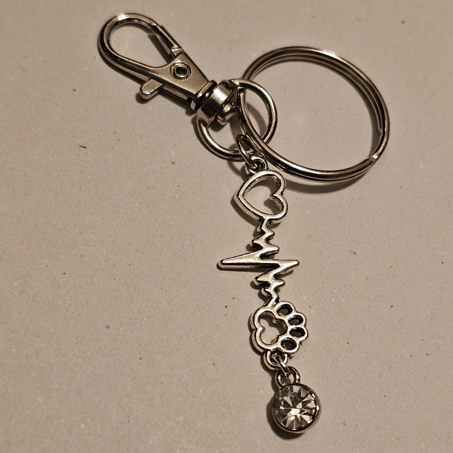Clear Jeweled My Pet Is The Beat Of My Heart Keychain
