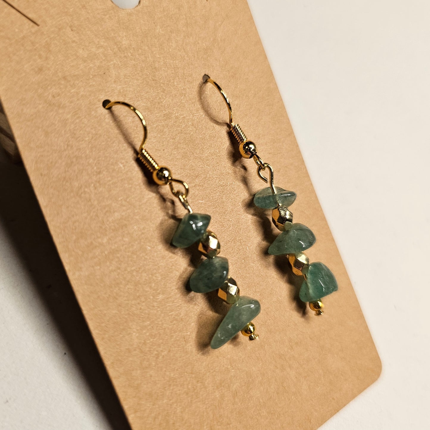Green Stone Chip Dangle Earrings