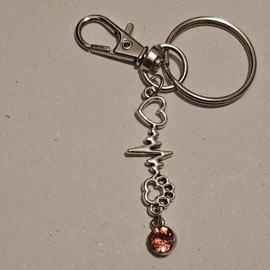 Pink Jeweled My Pet Is The Beat Of My Heart Keychain