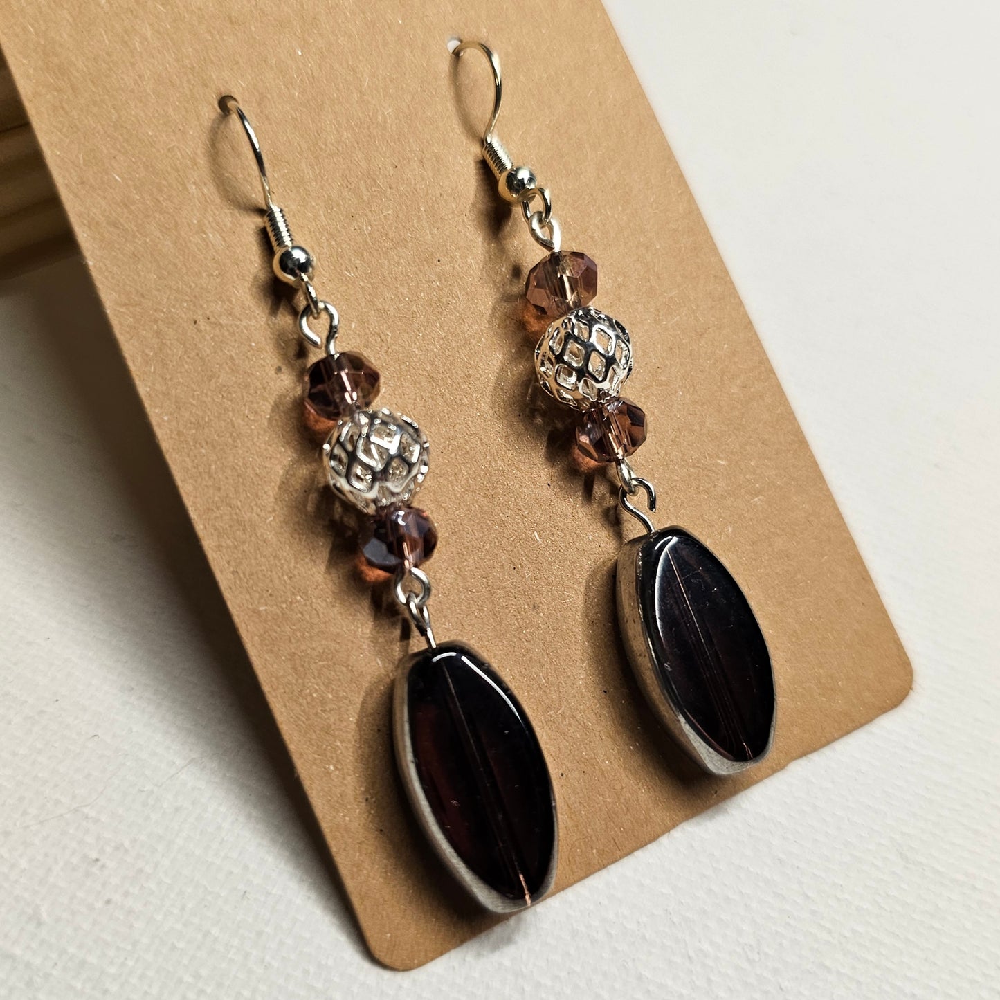 Pinkish-Purple and Silver Filigree Earrings