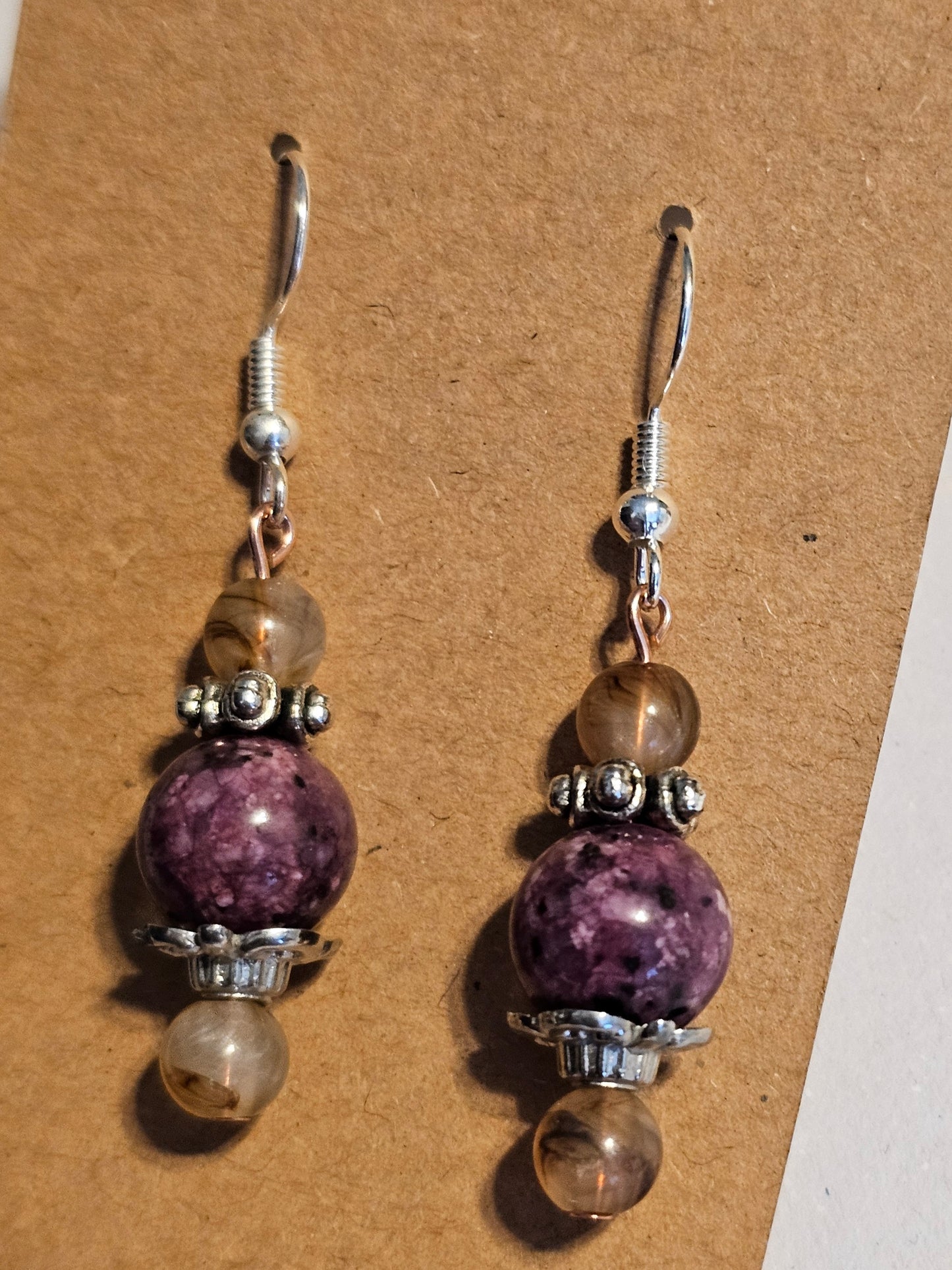 Plum and Cream Beaded Earrings