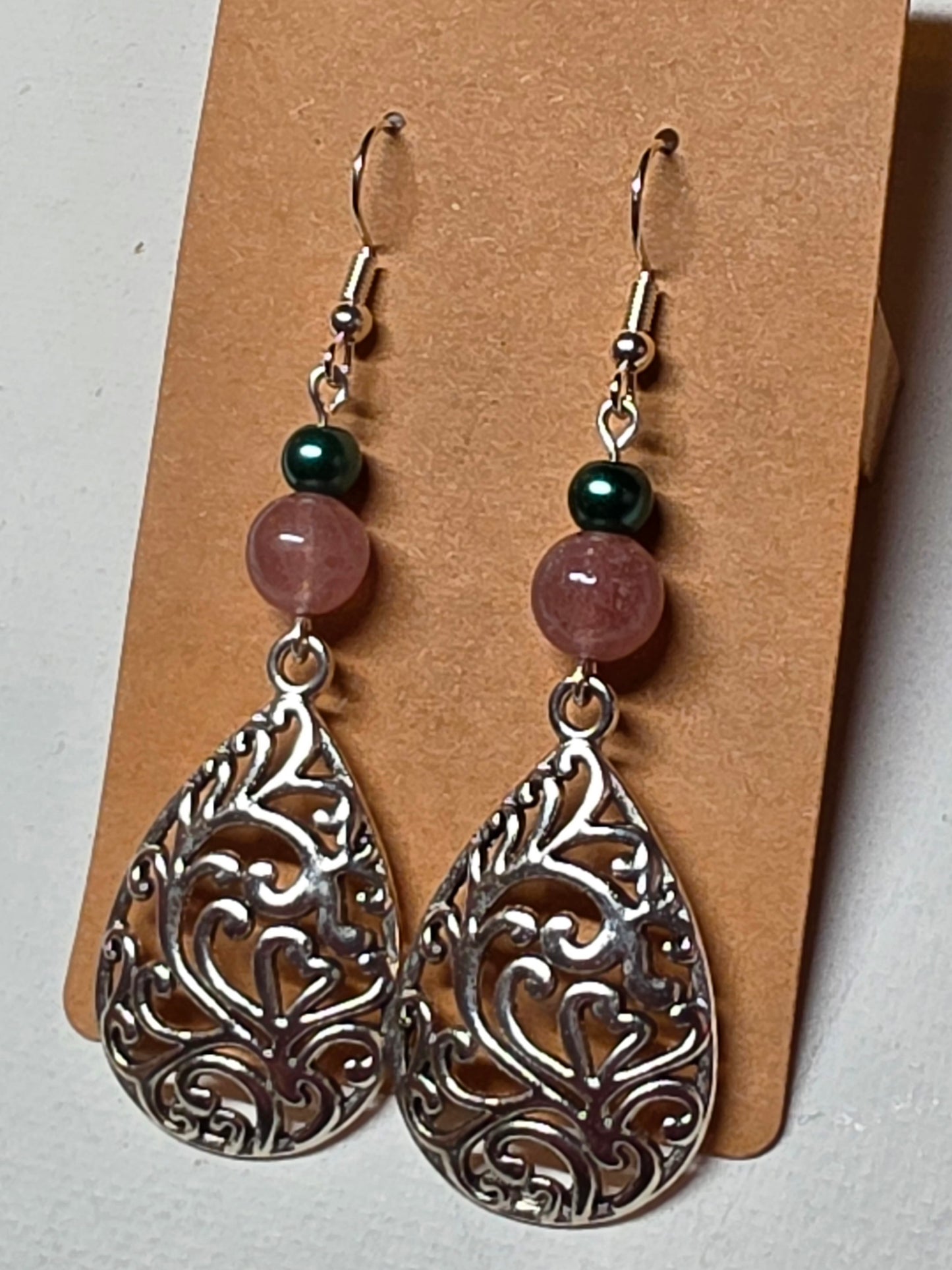 Silvery Filigree Teardrop Earrings