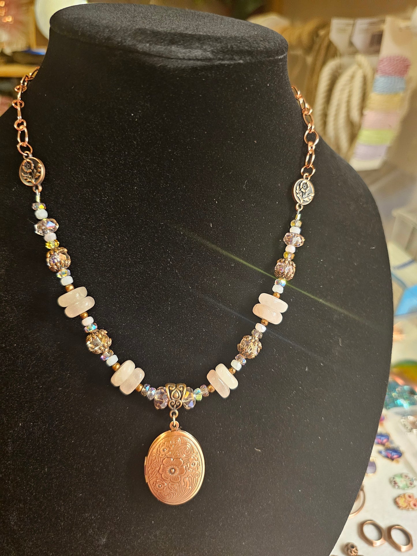 Rose Quartz and Crystal Locket Necklace