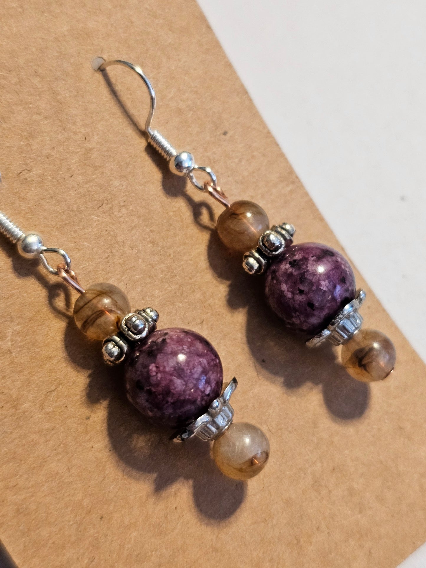 Plum and Cream Beaded Earrings
