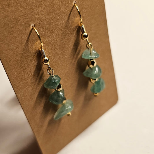 Green Stone Chip Dangle Earrings