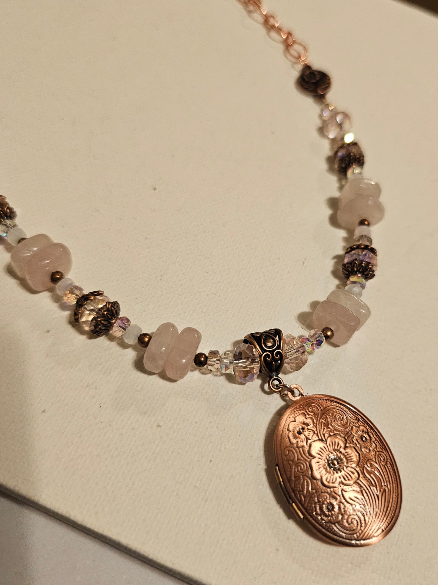 Rose Quartz and Crystal Locket Necklace