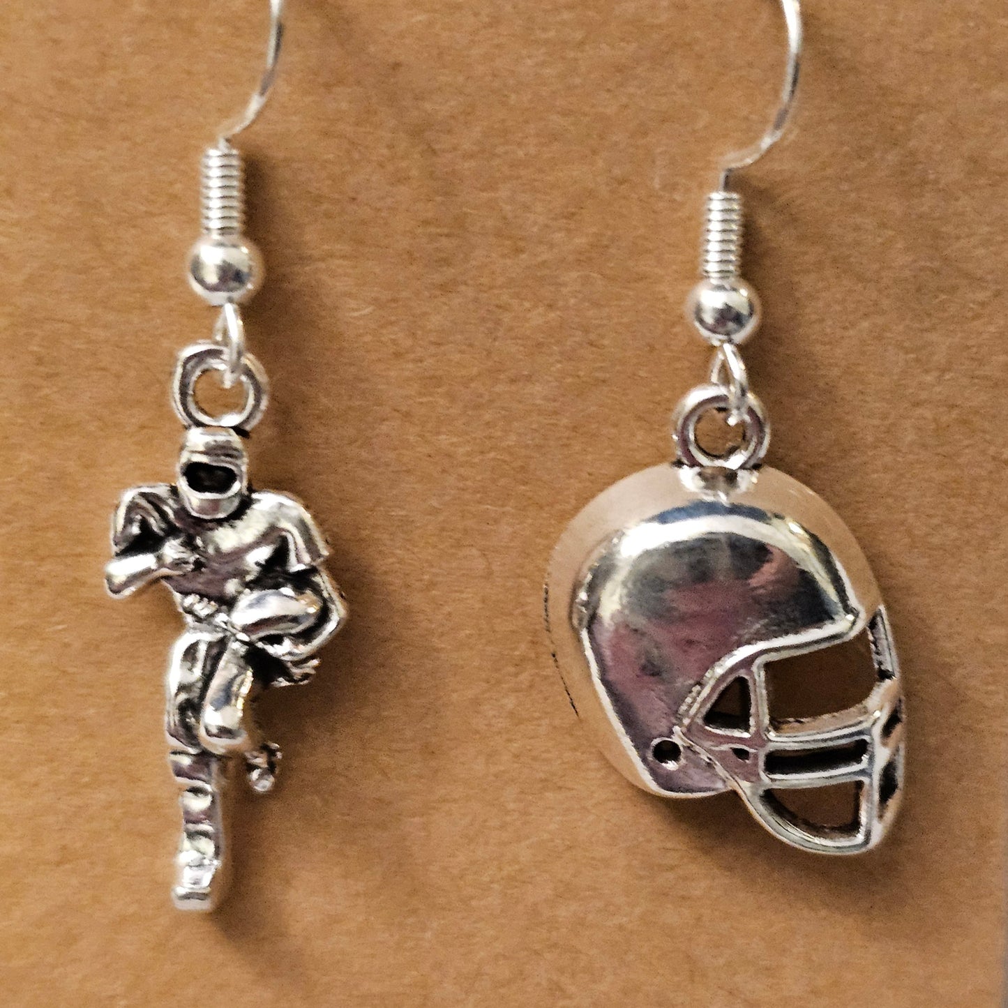 Asymmetrical Silvery Football Player and Helmet Earrings