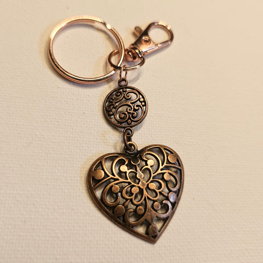 Copper Filigree Heart Keychain