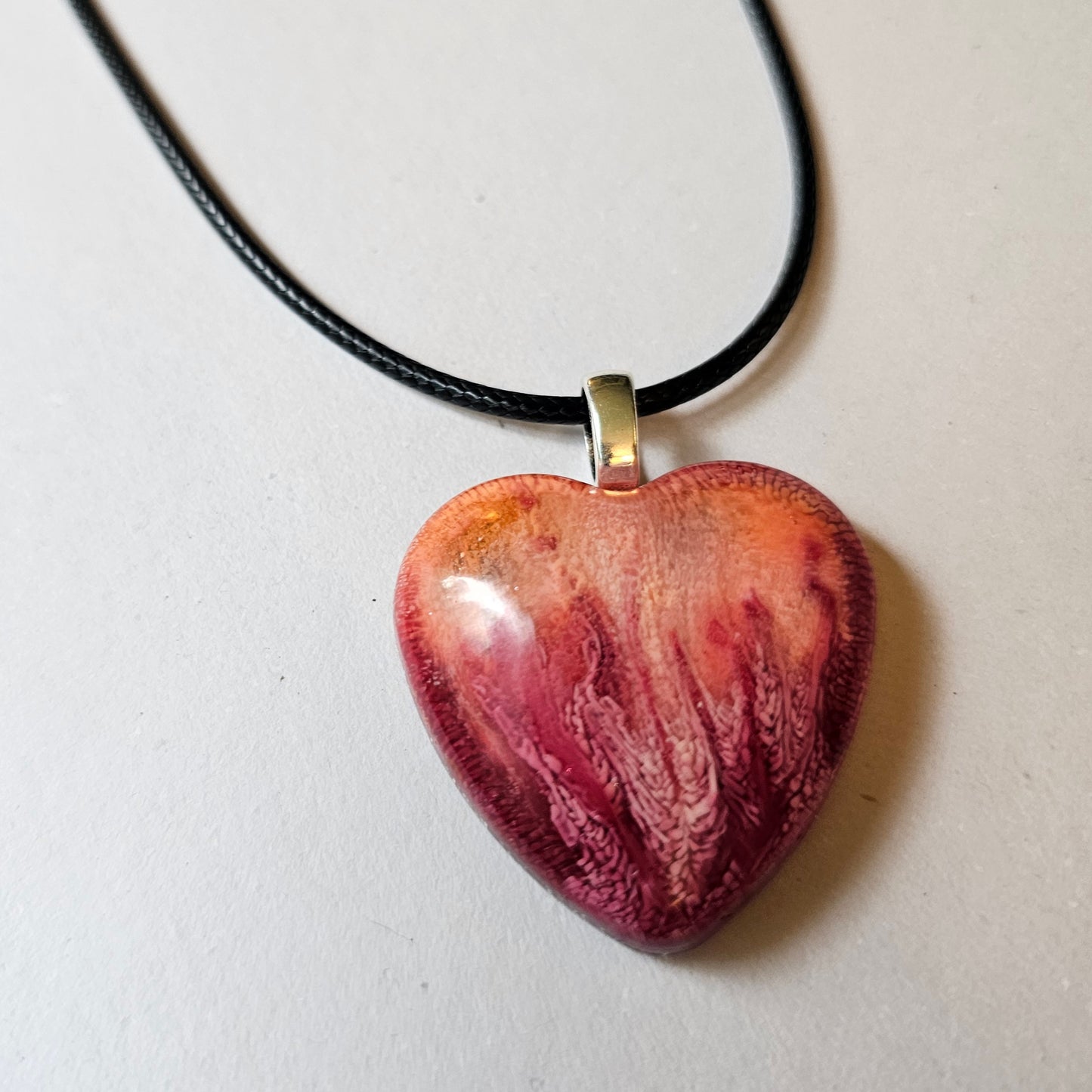 Fiery Red and Orange Resin Heart Necklace