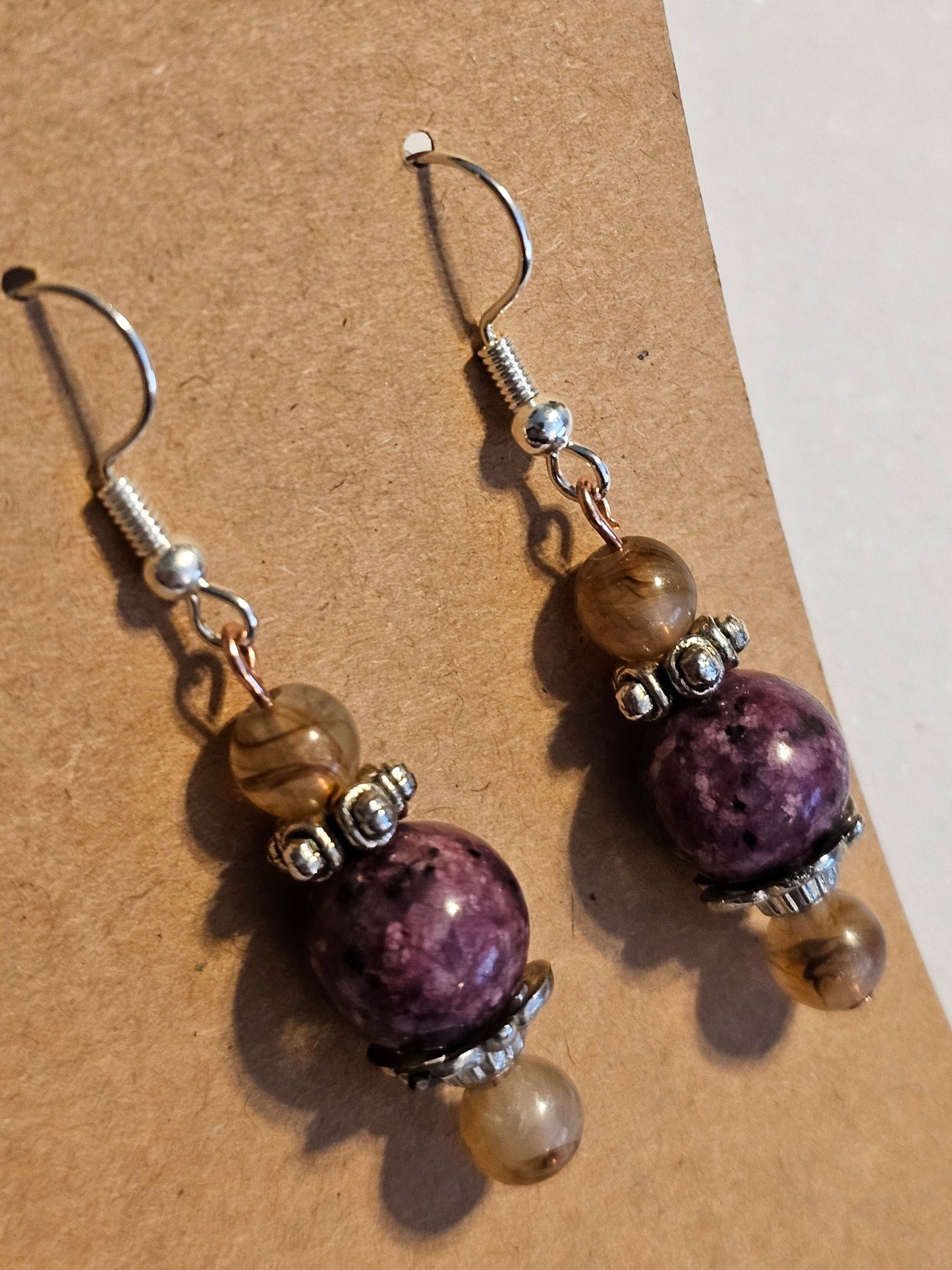 Plum and Cream Beaded Earrings