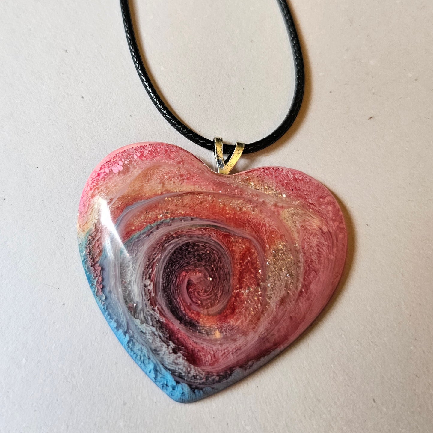 Pink and Blue Sparkly Swirl Heart Necklace