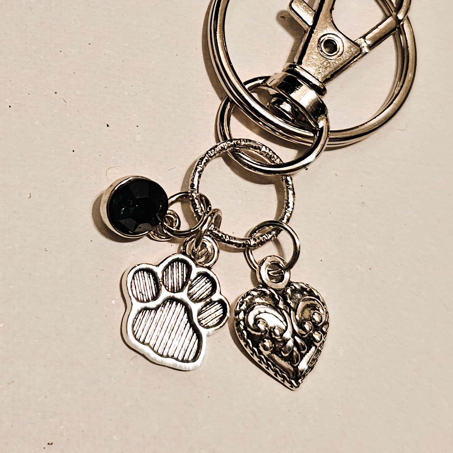 Green Jewel, Paw, and Heart Keychain