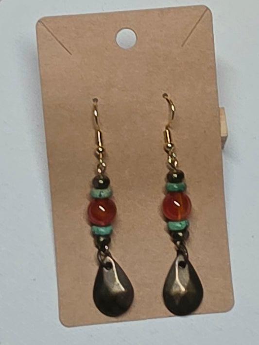 Dyed Red Agate and Antique Bronze Earrings
