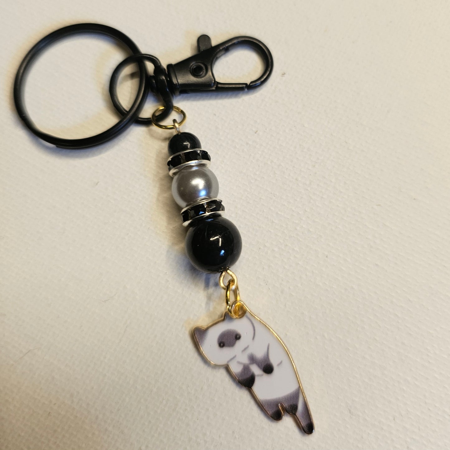 White, Gray, and Black Kitten Keychain
