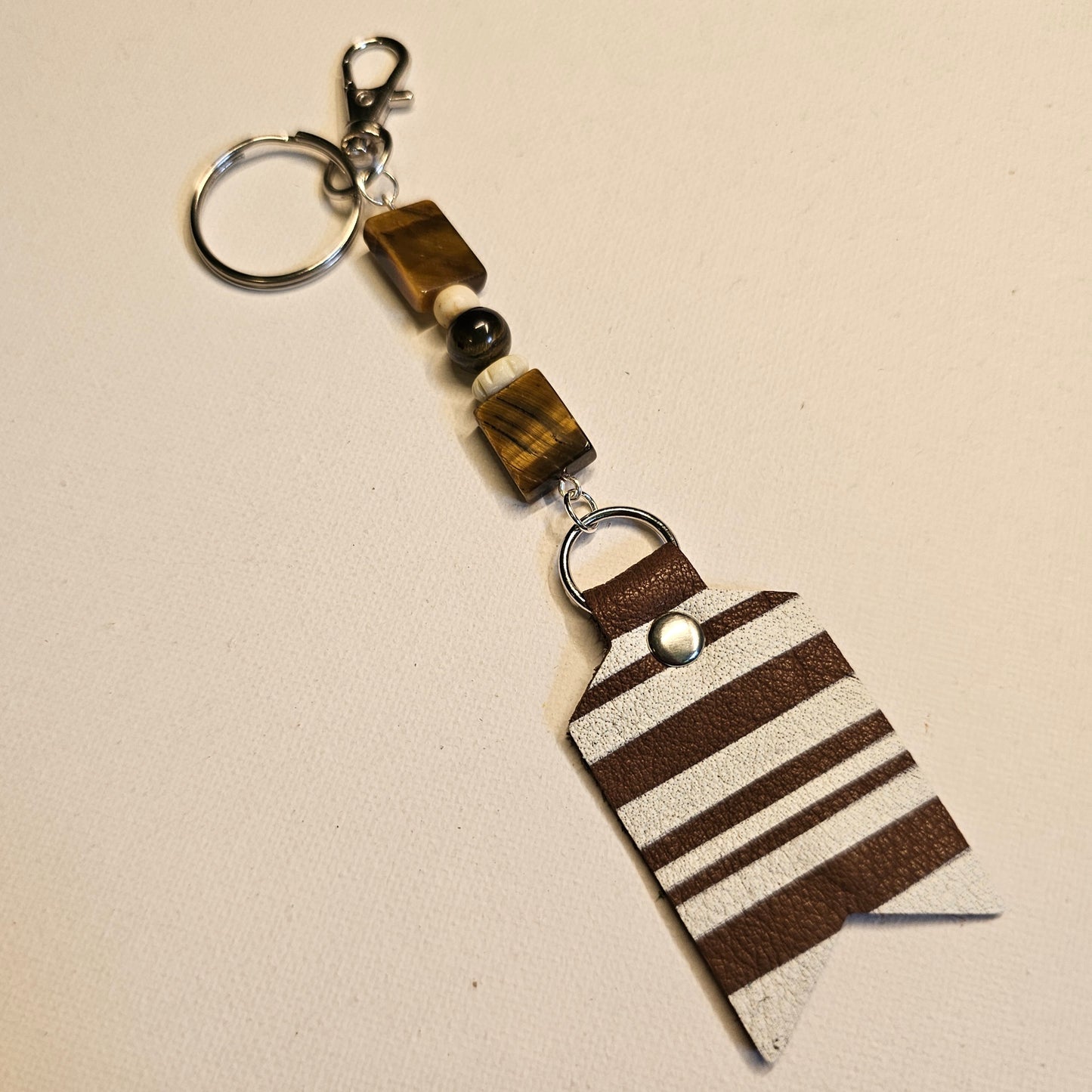 Tiger Eye and Brown Stripe Keychain
