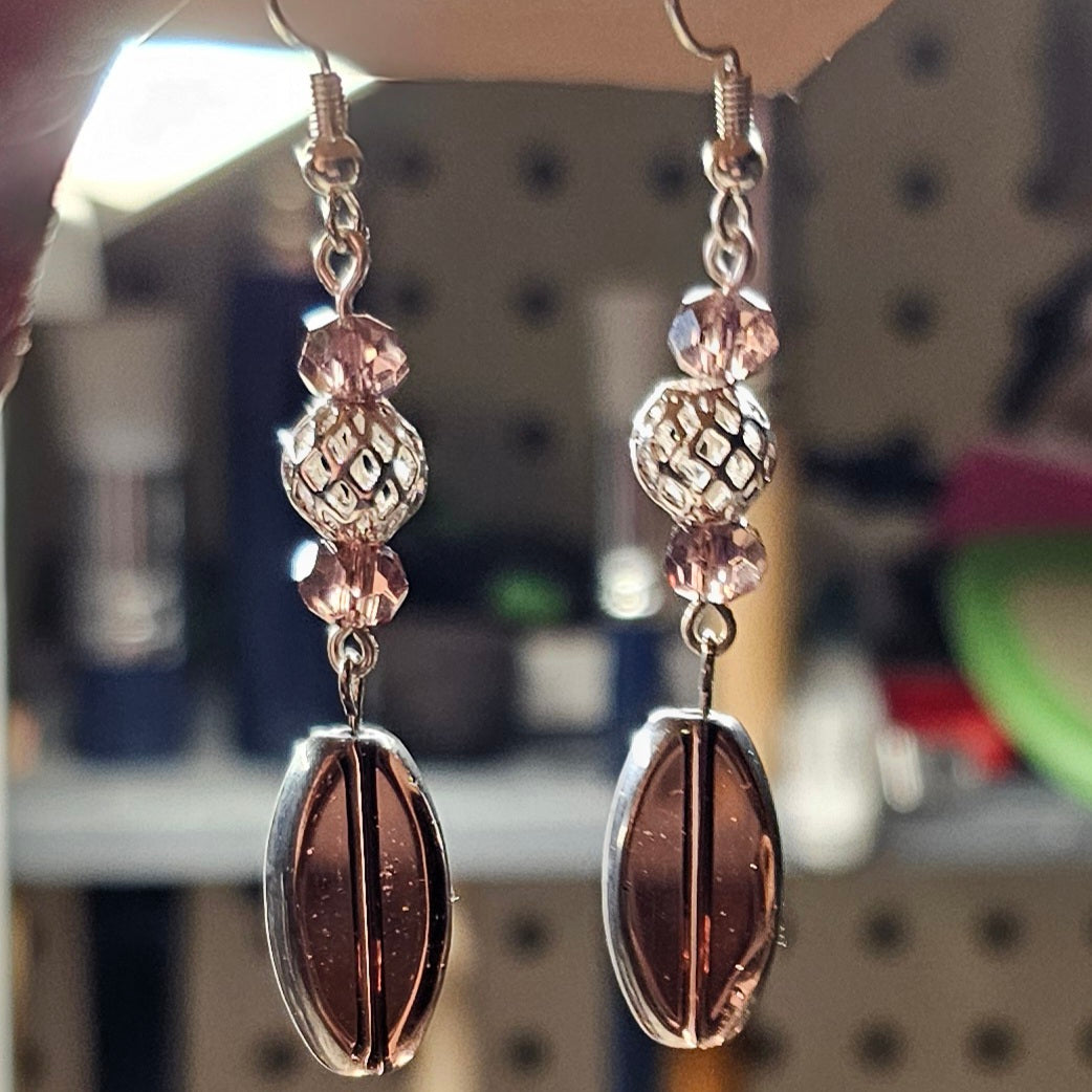 Pinkish-Purple and Silver Filigree Earrings