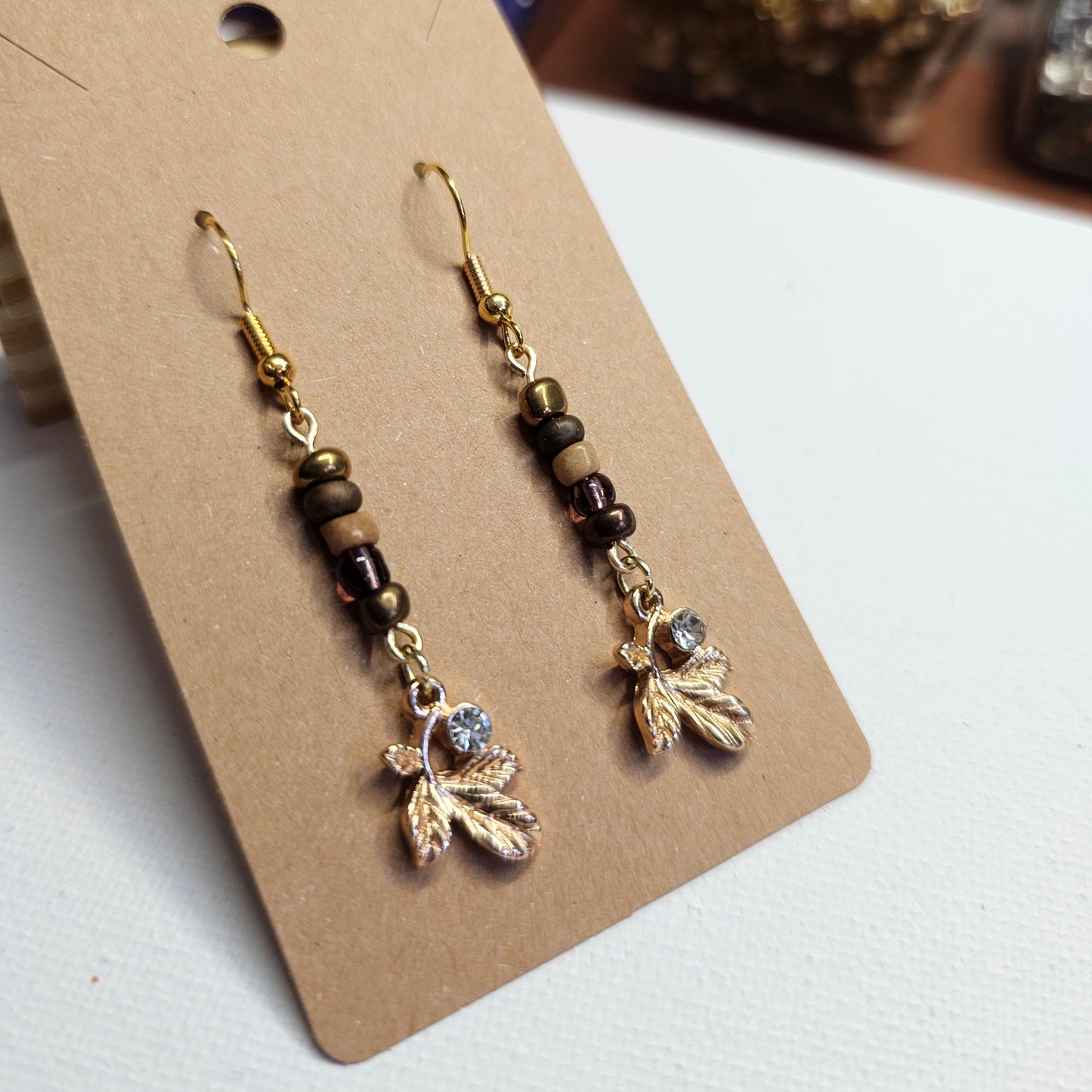 Beaded Leaf Dangle Earrings